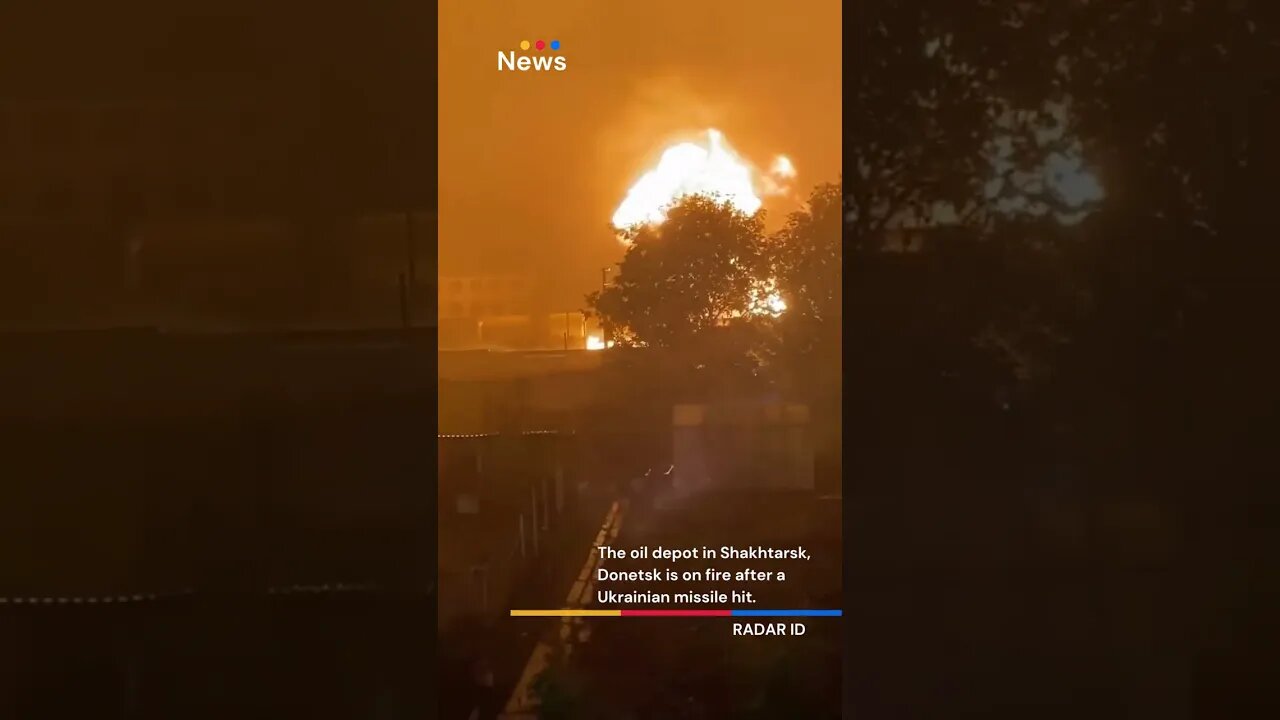 The oil depot in Shakhtarsk, Donetsk is on fire after a Ukrainian missile hit #shorts