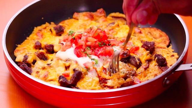 You haven't had nachos until you've tried them with potatoes and steak