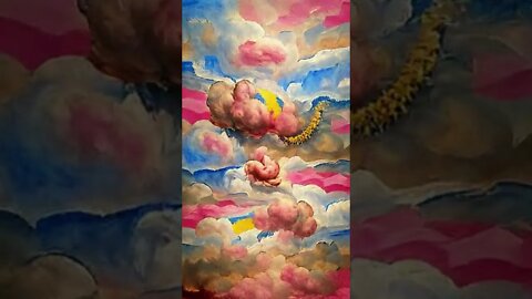 blue sky with pink and yellow clouds - art - #shorts #animation #art #anime #painting