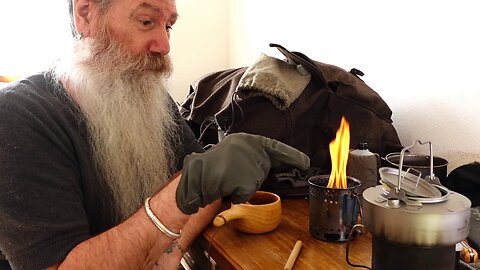 What's in my Pack part-1 "DIY Titan Hobo" brewing a cup of Tea on Table