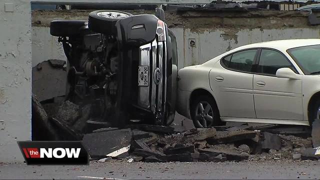 Top floor of parking deck partially collapses in downtown Detroit