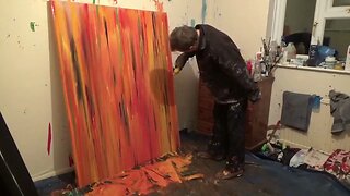 Vertical Poured Painting & Water Spraying