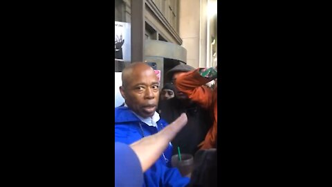 INCOMING MAYOR ERIC ADAMS MET OUTSIDE BOROUGH HALL BY PROTESTERS