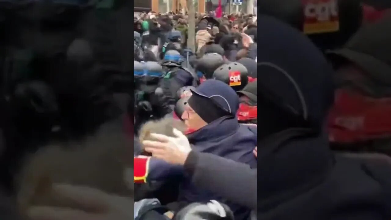 Police beating up protestants in France