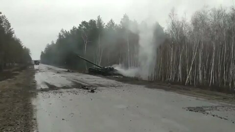 Ukraine War - Burning RussianT-72 near Kharkov