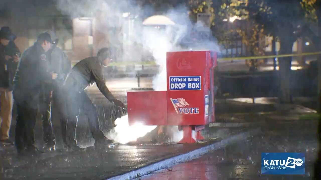 Ballot drop-off box containing hundreds of ballots is being set on fire in Clark County, Washington