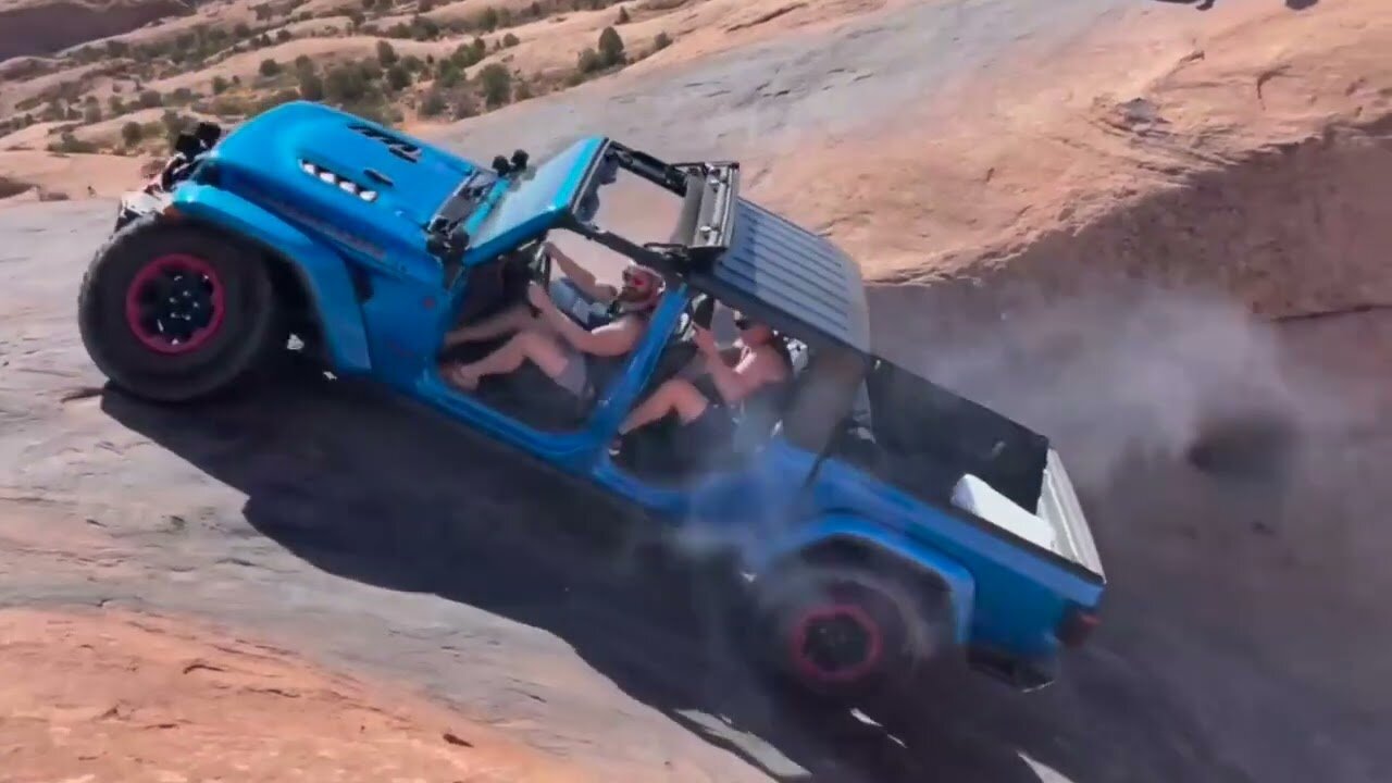 Jeep's Uphill Climb Goes Wrong as Tyre Breaks Away