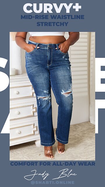Judy Blue Curvy+ Mid Rise Hand Sand & Destroy Bootcut Jeans💙