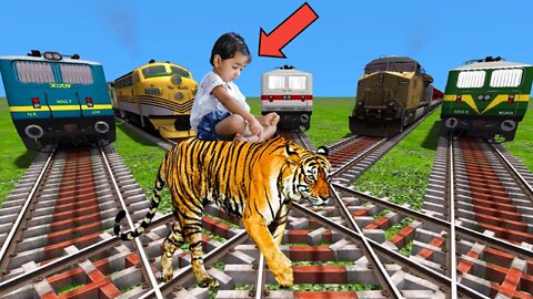 tiger vs baby and train