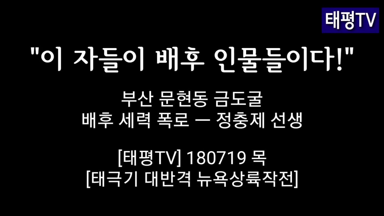 ★(리스트) 이 자들이 배후 인물들이다! 부산 문현동 금도굴 배후 세력 폭로-정충제 선생 [태평TV] 180719 목 [태극기 대반격 뉴욕상륙작전]