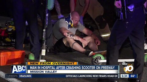 Man taken to hospital after crashing scooter on San Diego freeway on-ramp