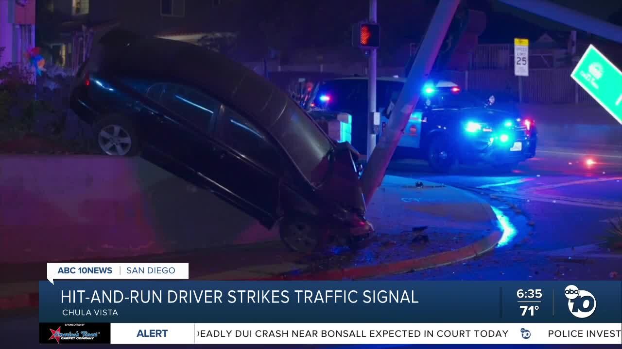 Hit-and-run driver hits traffic signal in Chula Vista