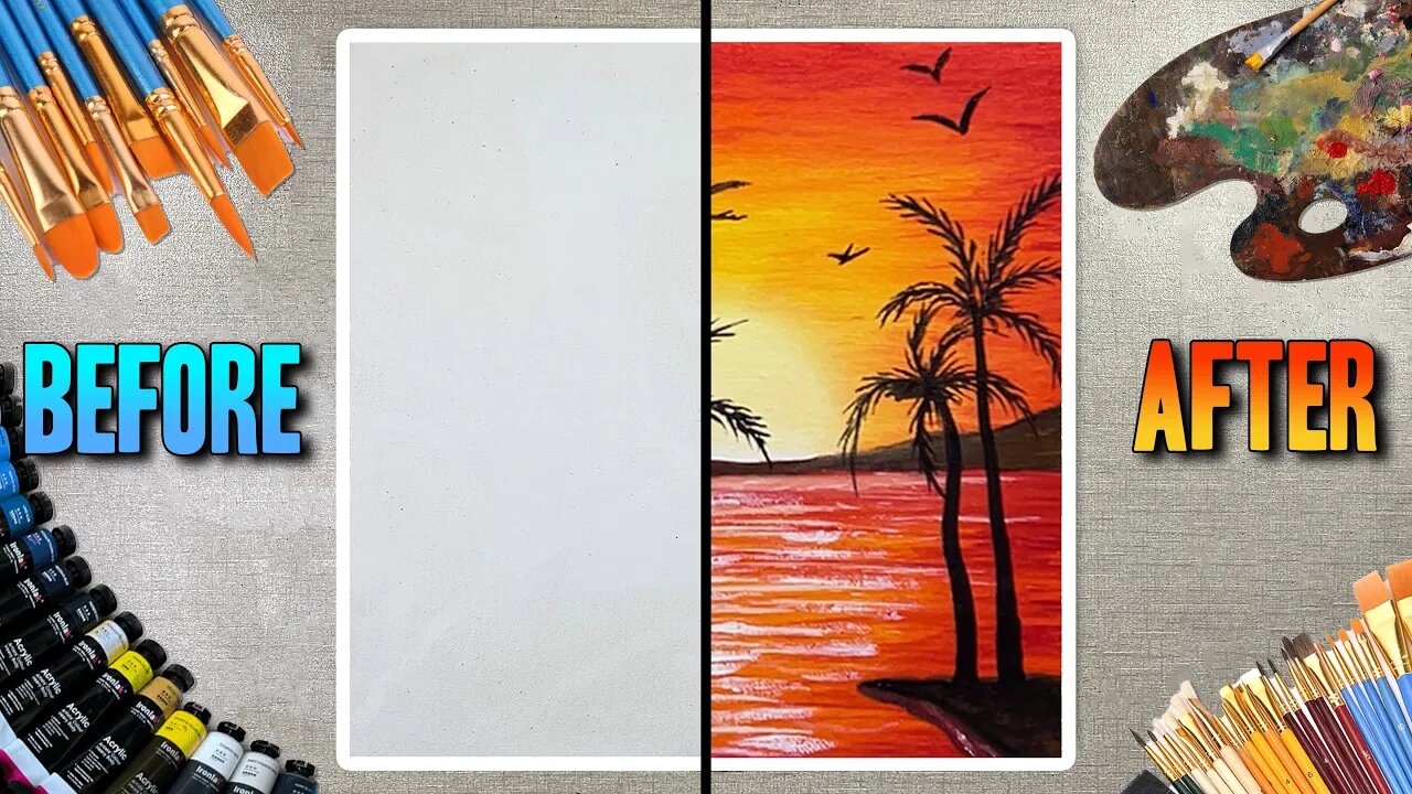 Sunset Landscape | Acrylic Painting Tutorial for Beginners