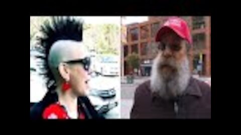 Woman with mohawk tries to harass man in maga hat big mistake