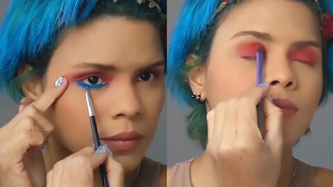 Maquillaje de ojos rojo y azul 🇩🇴