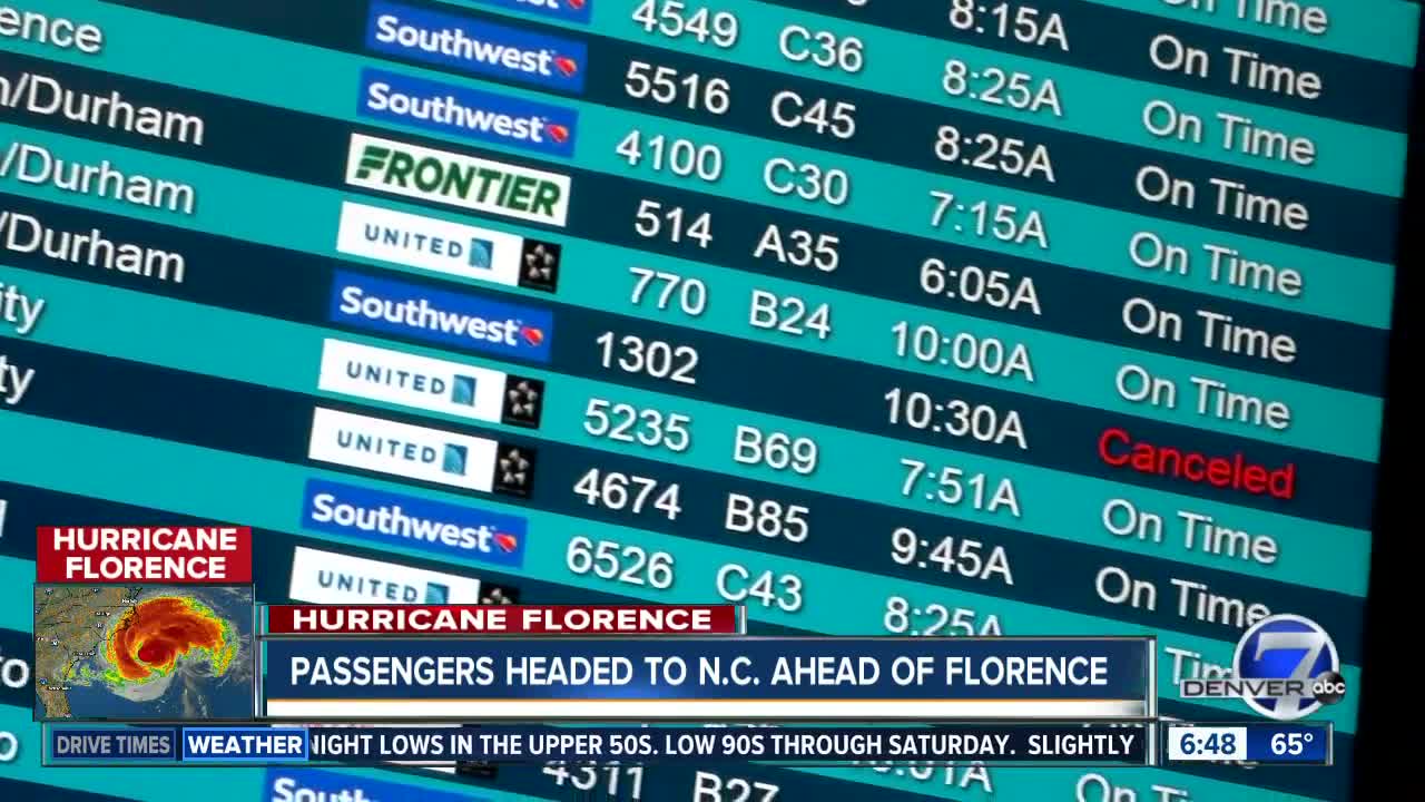 Passengers take early flights out of Denver to get to North Carolina ahead of Florence