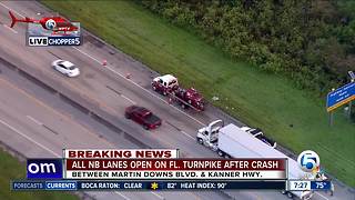 All lanes back open after semi crash on Florida's Turnpike in Martin County