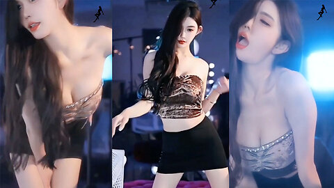 Hot dance streamer in a leopard print skirt captivates with playful tongue gestures, hip movements, and chest pops