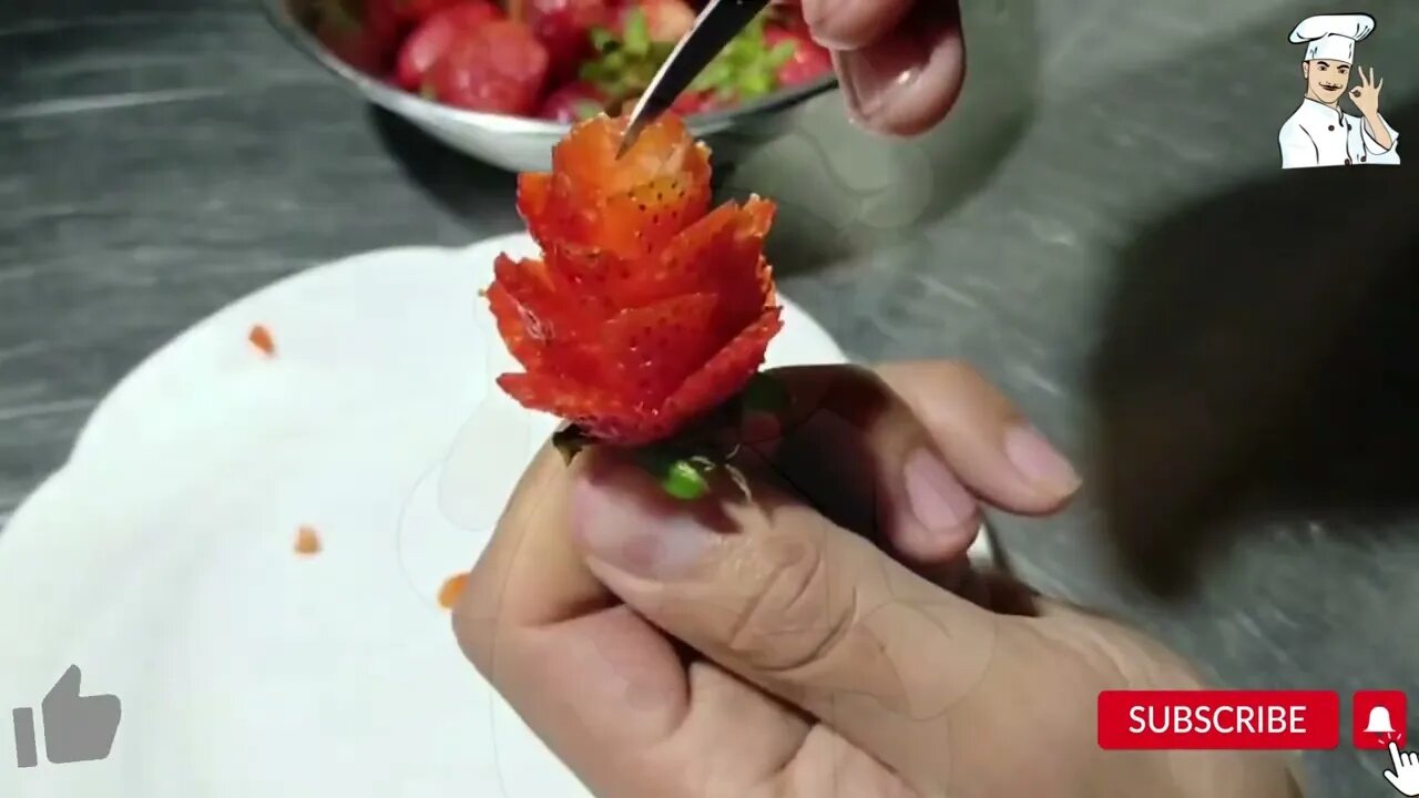 strawberry Rose || fruit carving || strawberry carving #carving #virelvideo #foodrecipes