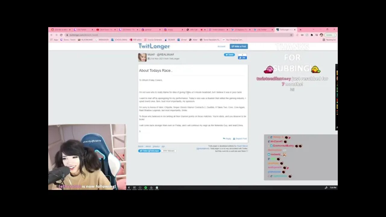 Emiru Reads Mizkif's Twitlonger