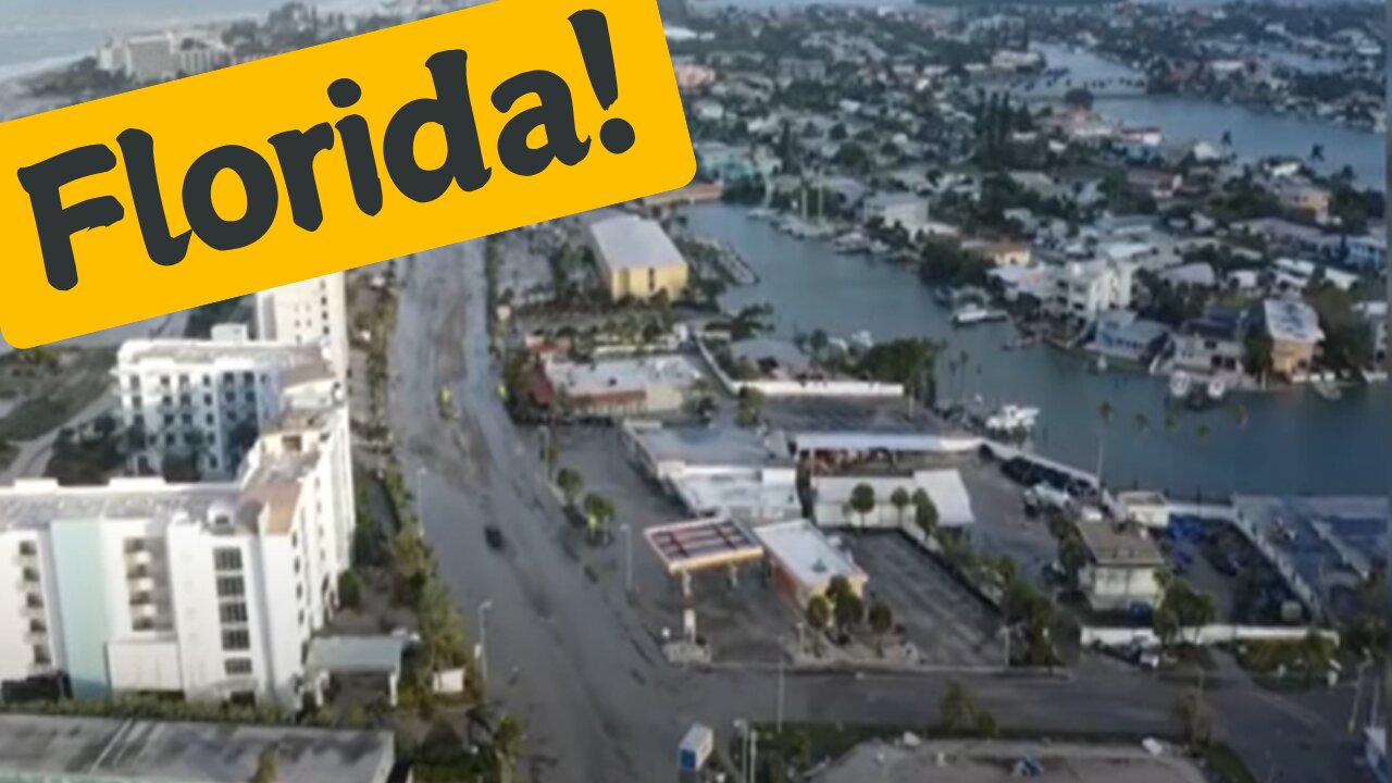 Drone view depiction of Hurricane Helene's destruction in Treasure Island, Florida.