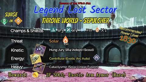 Destiny 2 Legend Lost Sector: Throne World - Sepulcher on my Arc Titan 10-27-23