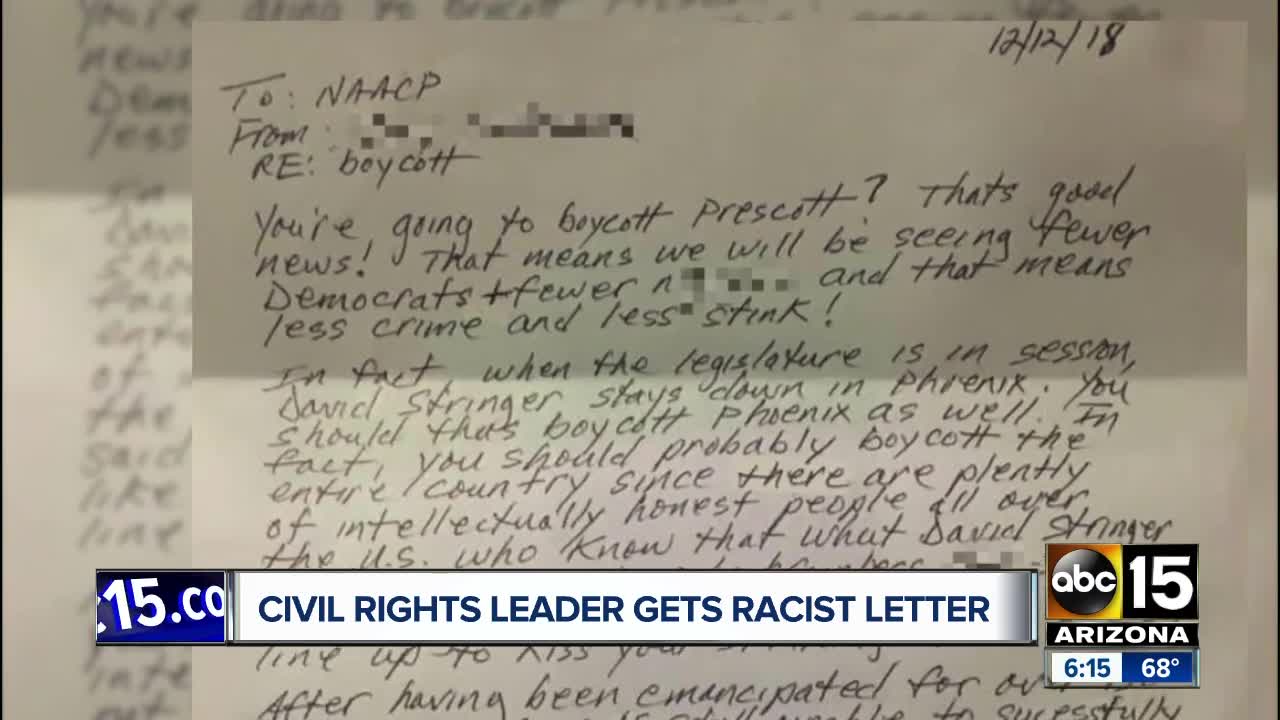 Civil rights leader gets racist letter with personal attacks