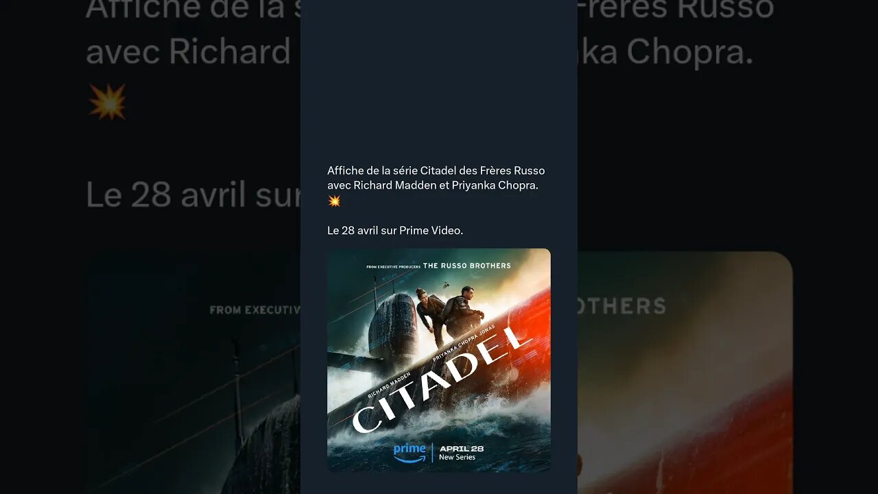 la série Citadel des Frères Russo avec Richard Madden et Priyanka Chopra Le 28 avril sur Prime Video