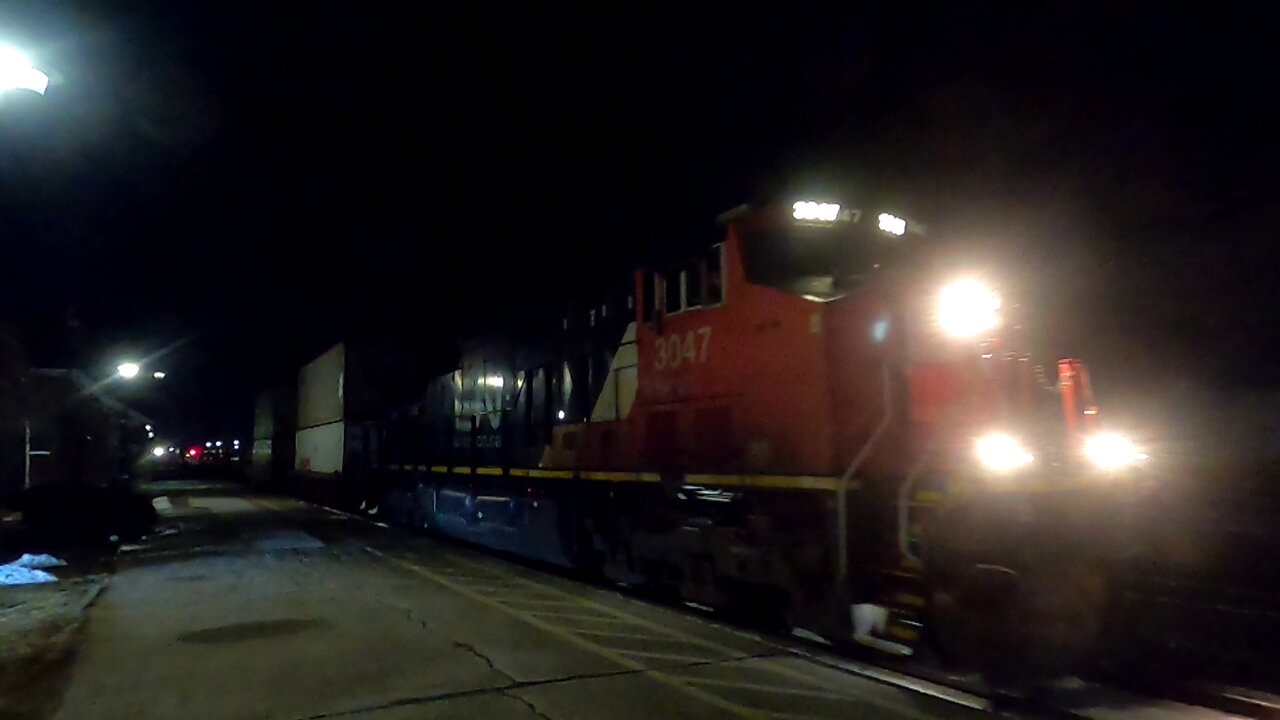 CN 3047 Engine Intermodal Train In Ontario