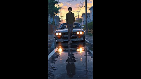 image anime light rain and background music for the character's rhythm