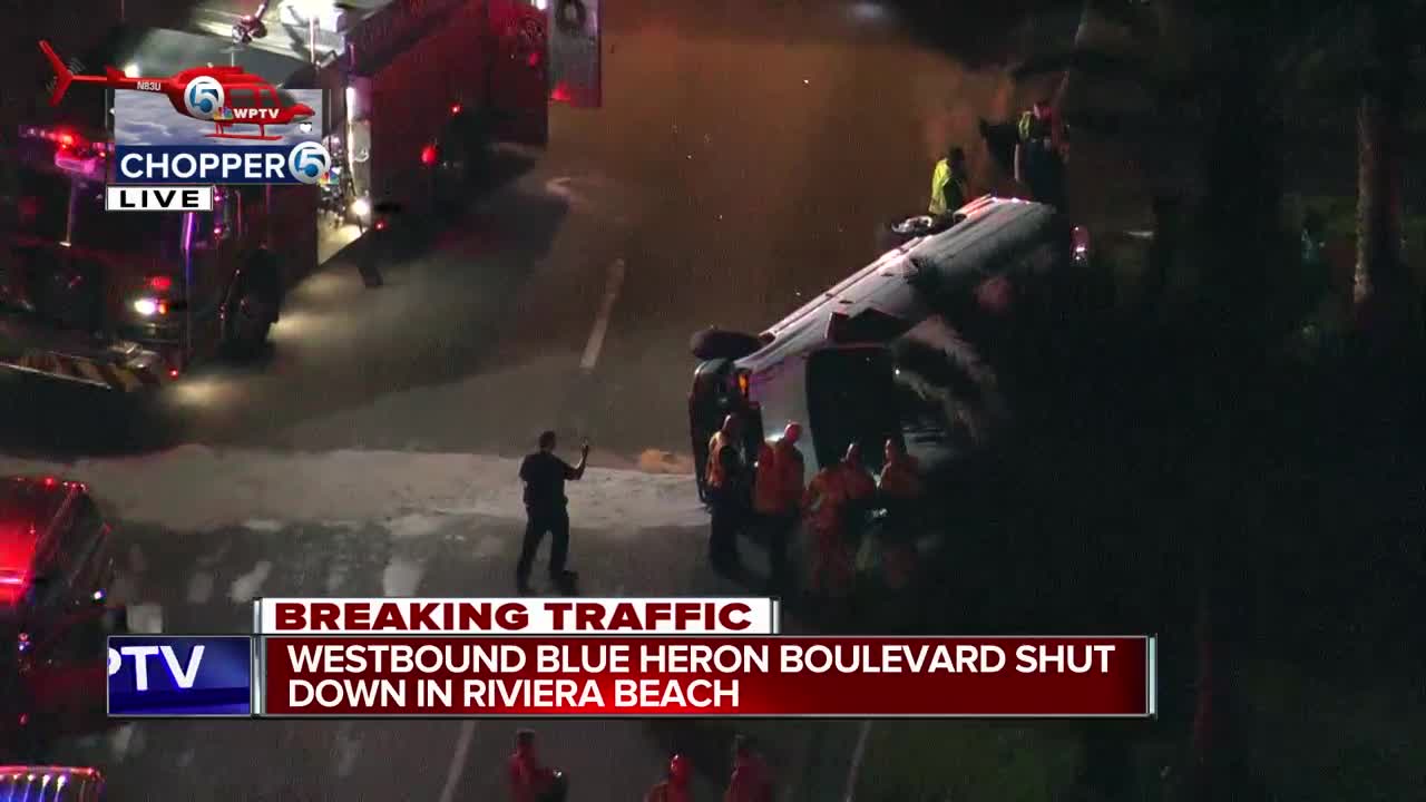 Westbound Blue Heron Boulevard closed near I-95 in Riviera Beach