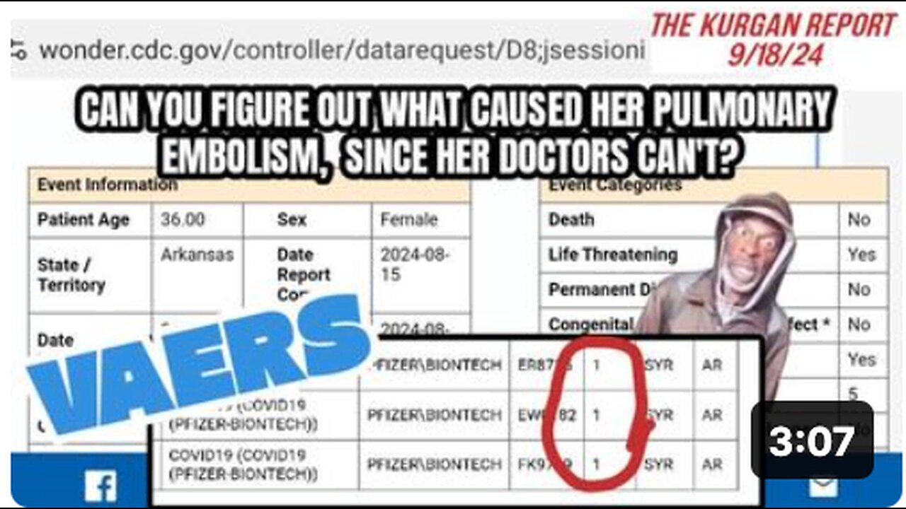 VAERS: DOCTORS ARE BAFFLED BY 36YR OLD'S PULMONARY EMBOLISM!