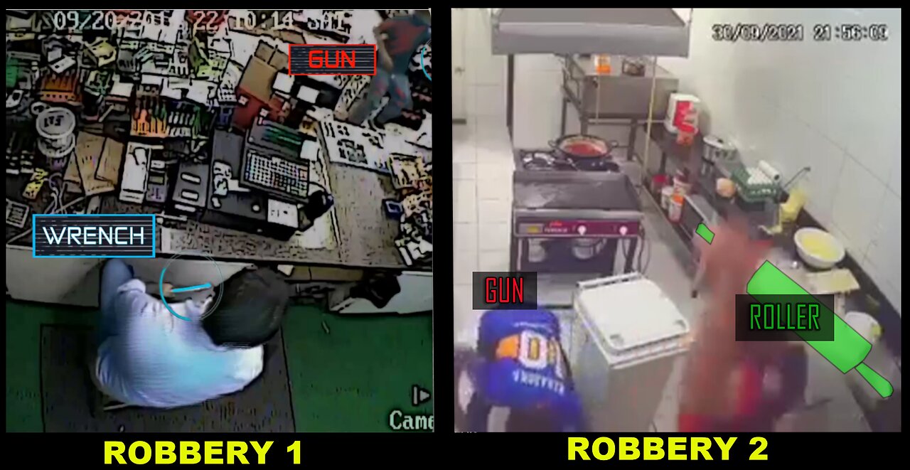 2 robberies + 2 reactions | clerk strikes robber with pizza roller | Real Violence For Knowledge