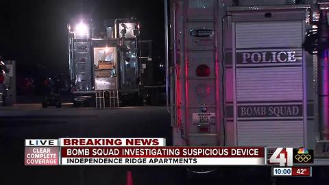 Bomb squads investigate suspicious device at apt complex