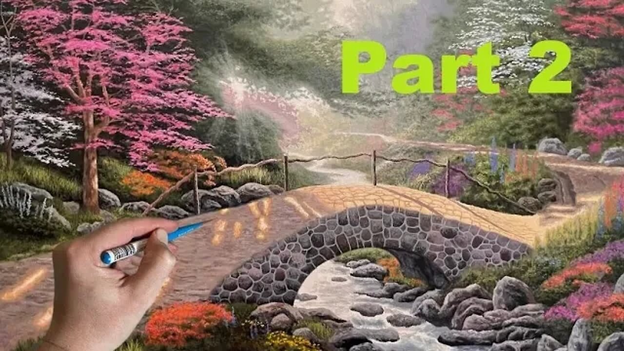 How to Paint a Landscape Like Thomas Kinkade: Bridge of Faith part 2