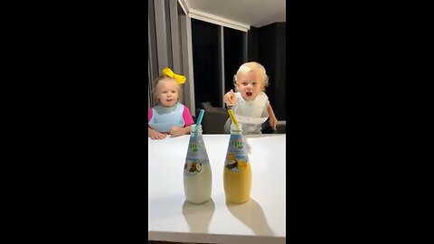 Kids are happy to try new drinks. Funny Baby video!