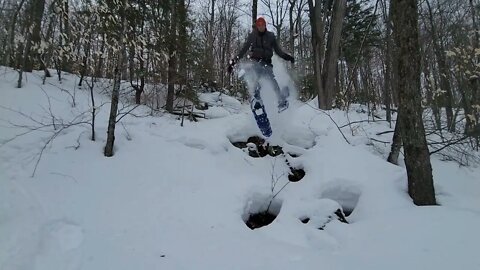 New Record of distance Snowshoeing Rocks Jumping