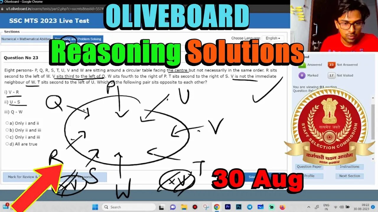 🔥 Reasoning Solutions SSC MTS 2023 Oliveboard 30 Aug | MEWS Maths #ssc #oliveboard #mts2023