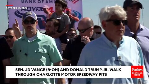 J D Vance And Donald Trump Jr. Walk Through Pits, Meet Drivers At Charlotte Motor Speedway