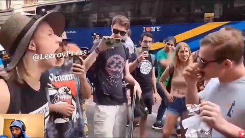 Guy Eats Meat In Front of Vegan Protesters