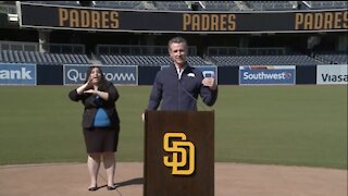 CA Governor applauds Petco Park mass vaccination site during San Diego visit