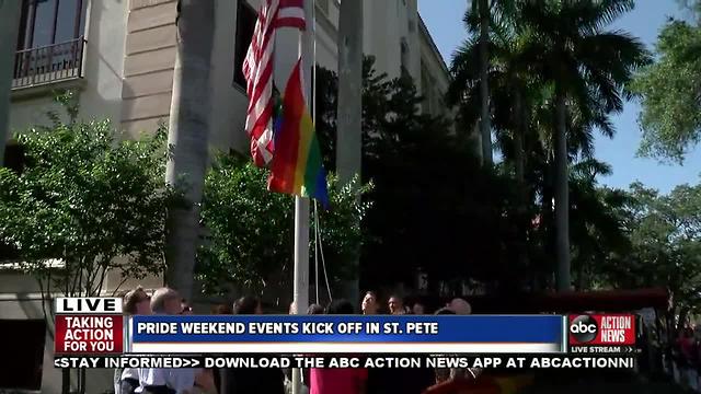 Mayor Kriseman raises the rainbow flag at City Hall in honor of St. Pete Pride Weekend