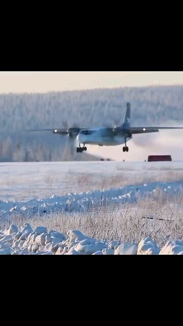 The landing in the harsh and cold Siberia of an Antonov An-26-100 aircraft of the Russian company