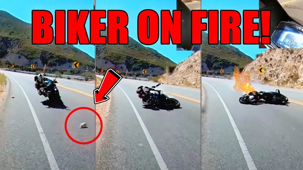 BIKER GOES UP IN FLAMES! - Motorcycle Moments 2023 #25