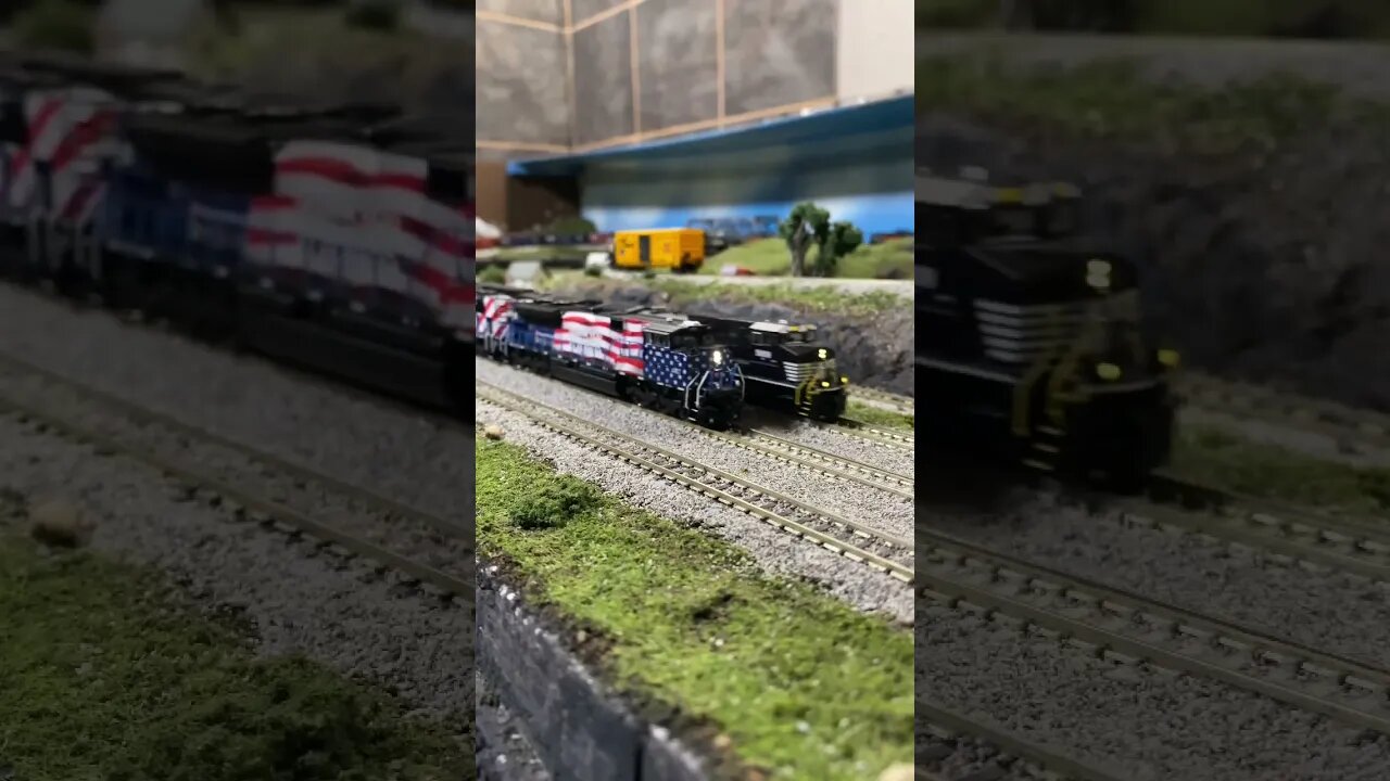 N scale Montana rail link and NS trains racing