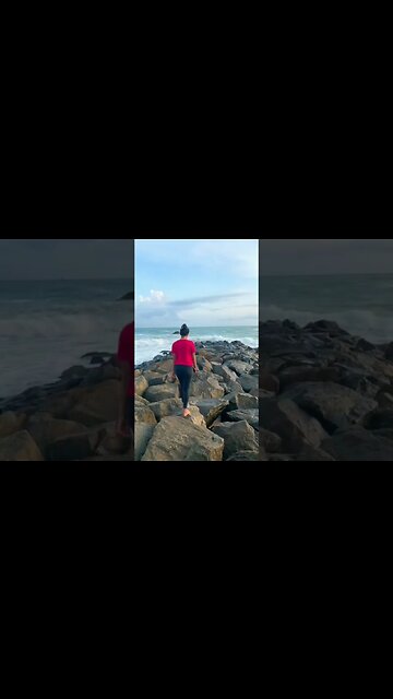 මුහුදට පැන්නා නේද 😮 #sea #beach #girl #gf