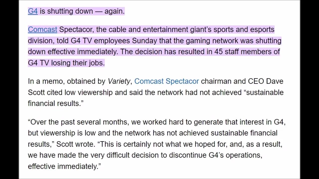 Variety: G4 TV Shuts Down, Two Years After Comcast Tried to Revive Gaming Network #g4tv #comcast