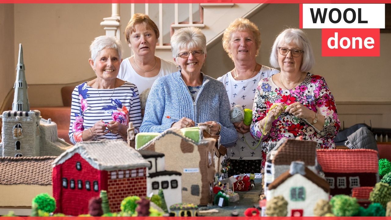 Grandmas knit tiny a tiny version of their town