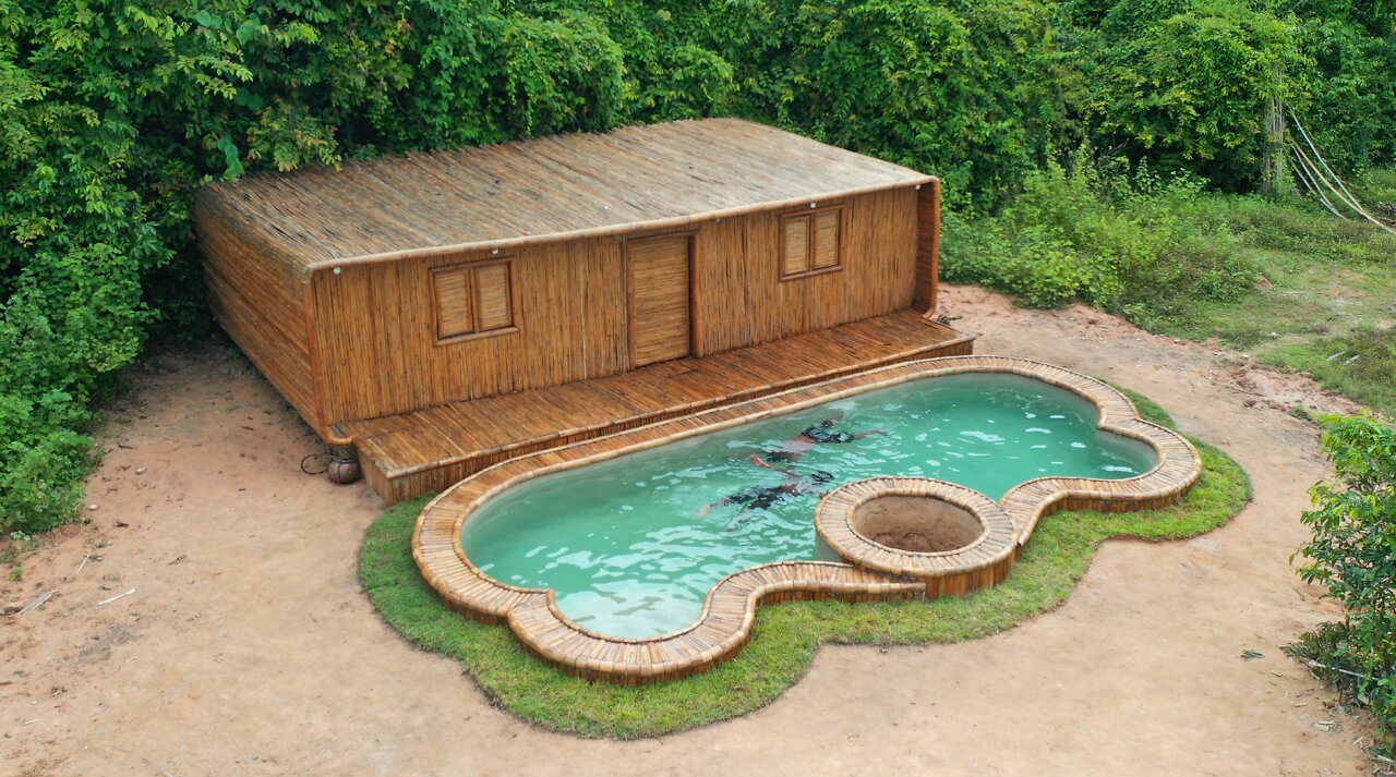 Building Jungle Swimming Pool for Two Story Villa With Décor Private Living Room