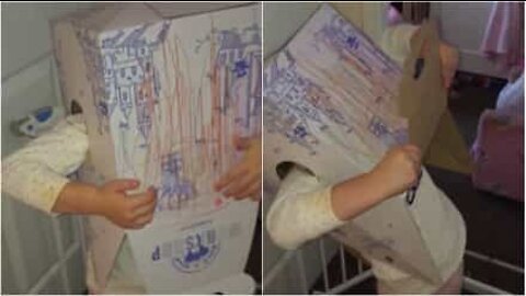 箱にはまってしまったこども